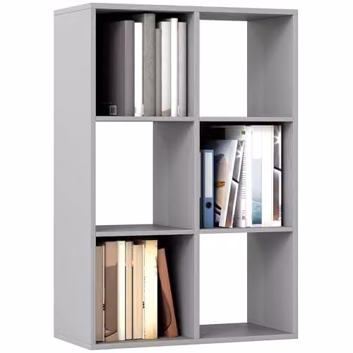 HOMCOM Modern 6-Cube Freestanding Bookshelf in Light Grey, W/D/H: 91.5 x 29.5 x 61.5 cm – 1