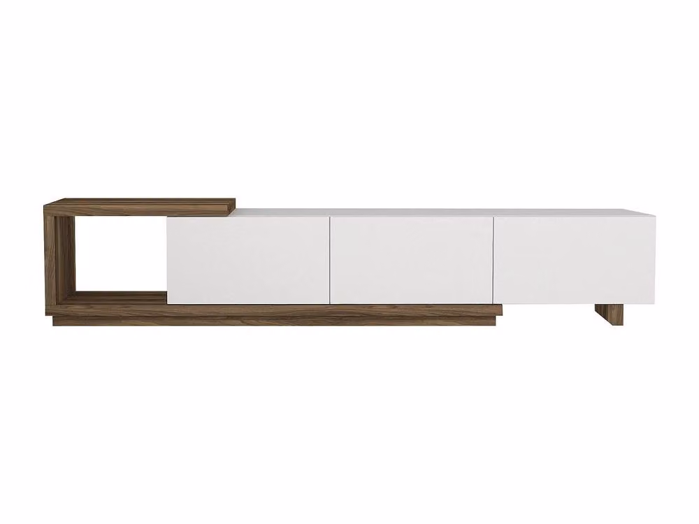 Vente-unique Modern TV Stand with 3 Drawers and 1 Open Compartment, White and Light Oak, W/D/H: 200 x 40 x 40 cm – 2