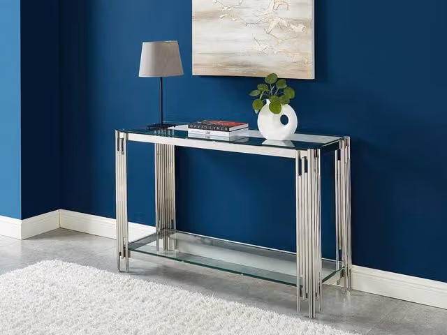 Vente-unique 1-Shelf Modern Side Table in Silver with Glass and Metal, W/D/H: 43.5 x 43.5 x 78 cm