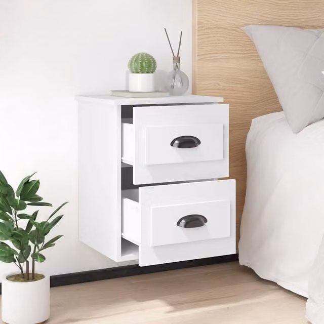 Berkfield Home Elegant Wall-mounted Bedside Cabinet in White, W/D/H: 41.5 x 36 x 53 cm