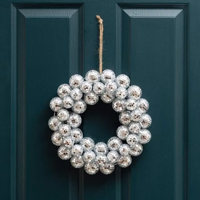Scottish Everlastings Ltd Silver Mirror Ball Wreath, Diameter: 32 cm