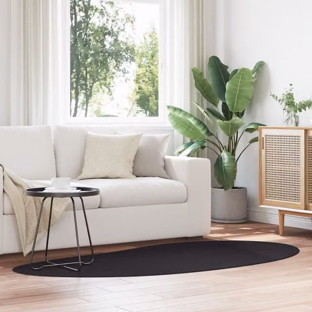 Berkfield Home Oval Area Rug in Black, Polyester and Wool, Non-Slip and Easy Care, W: 100 cm x D: 200 cm