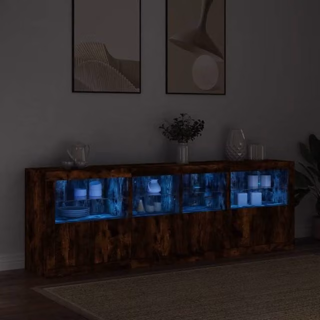 Berkfield Home Modern Sideboard with Integrated LED Lights in Smoked Oak Brown, W/D/H: 202 x 37 x 67 cm – 1
