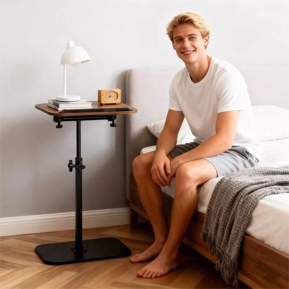 NESTLUNE Height Adjustable C-Shaped Side Table with Tilting Top in Brown – 6
