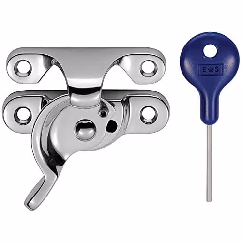 Loops Fitch Pattern Sash Window Fastener in Polished Chrome with 49mm Fixing Centres