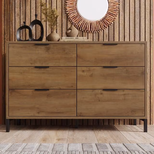 Aosom UK Dark Oak Sideboard with 6 Drawers and Industrial Metal Frame, W/D/H: 120 x 40 x 76 cm – 1