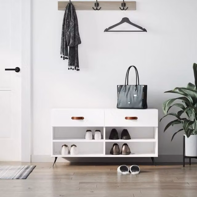 Berkfield Home White Shoe Bench, W/D/H: 102 x 35 x 55 cm – 1