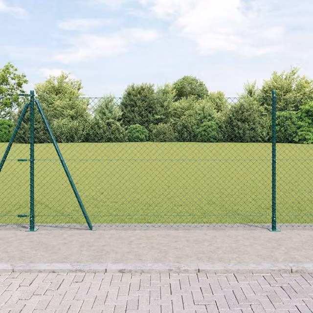 Berkfield Home Green Galvanised Steel Chain Link Fence with 13 Flanged Posts, H: 1.2 m x W: 25 m – 1