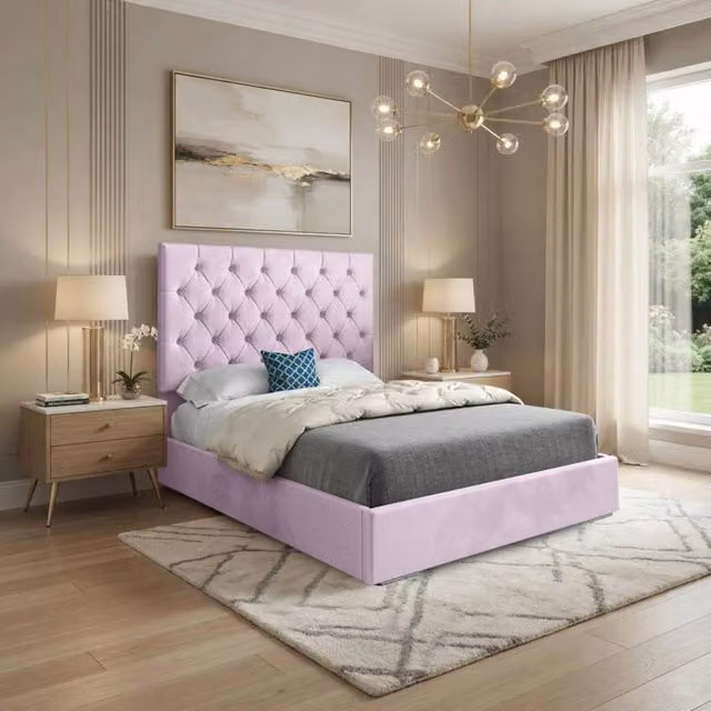 Casani Crantock Chesterfield Upholstered Velvet Bed Frame, Pink, W/D/H: 90 x 200 cm – 1