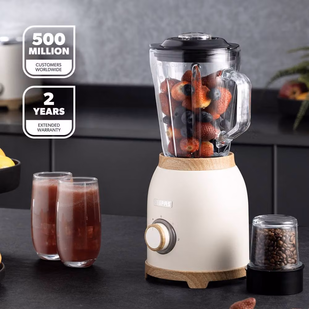 Geepas NordiQ 800W 2-in-1 Glass Jug Blender and Mini Grinder in Cream – 2