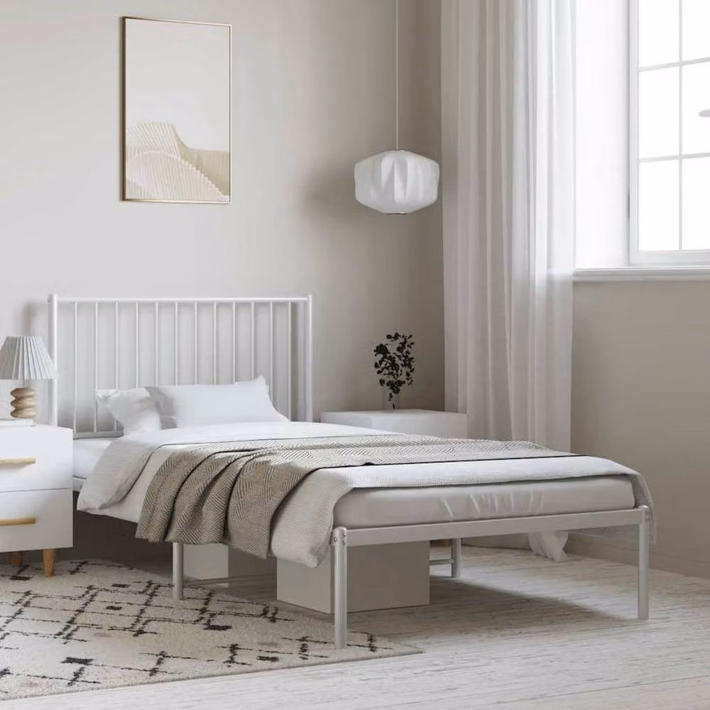 Berkfield Home Metal Bed Frame with Headboard, White, W: 100 cm, L: 200 cm – 2