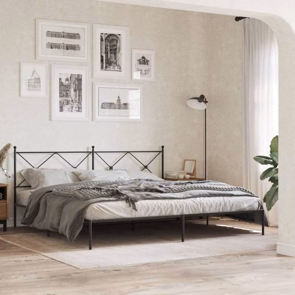 Berkfield Home Metal Bed Frame with Headboard, Black, 200 x 200 cm – 2