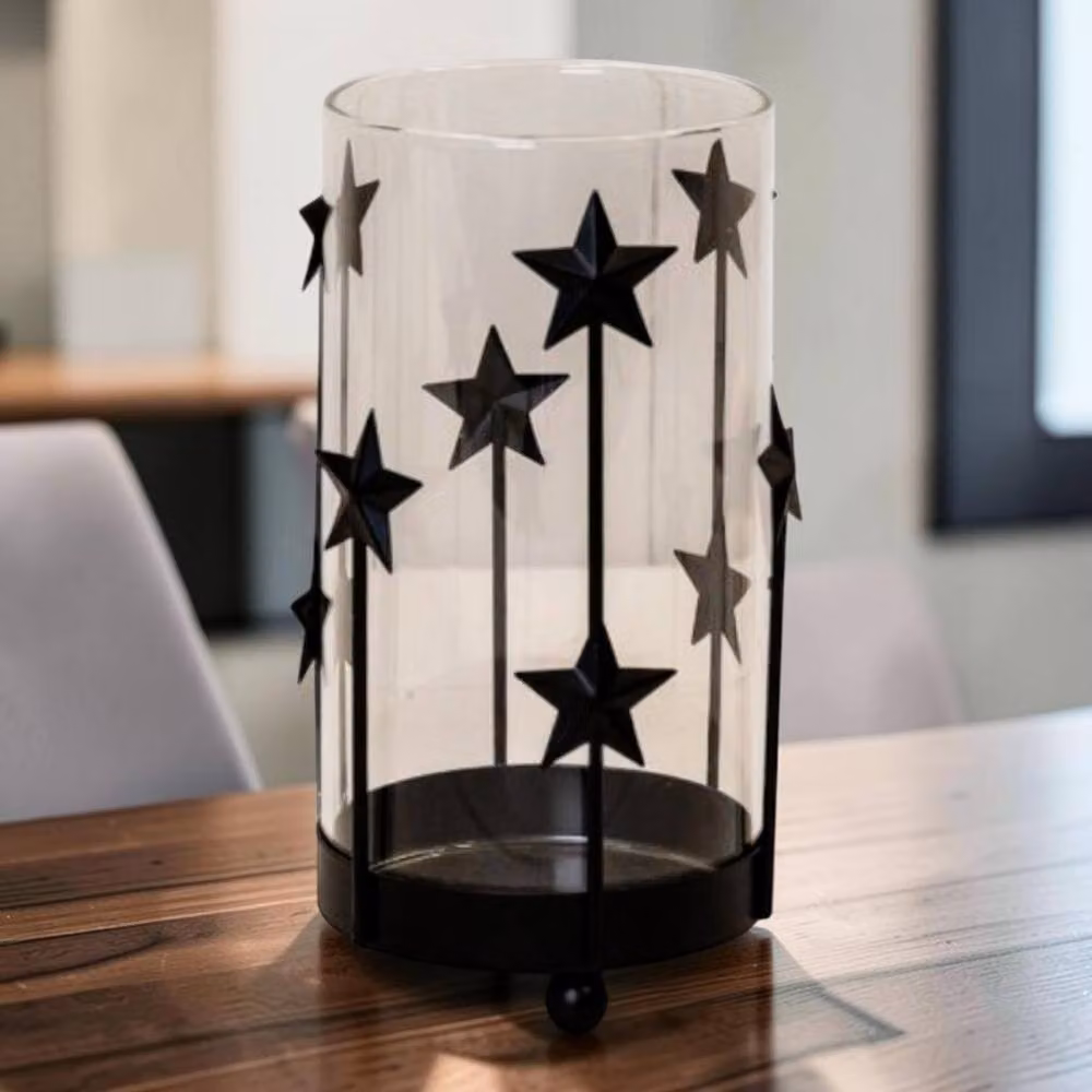 Four Candle Black Metal Star Tealight Holder with Transparent Glass Inserts – 2