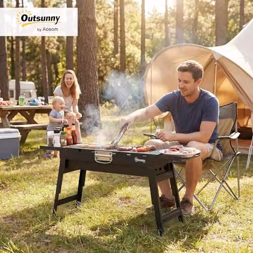 Outsunny Portable Foldable Charcoal BBQ Grill, Black Stainless Steel Tabletop Model – 2