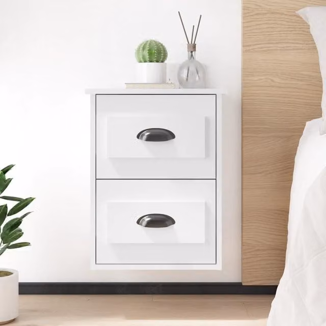 Berkfield Home Wall-mounted Bedside Cabinet in High Gloss White, W: 41.5 cm, D: 36 cm, H: 53 cm