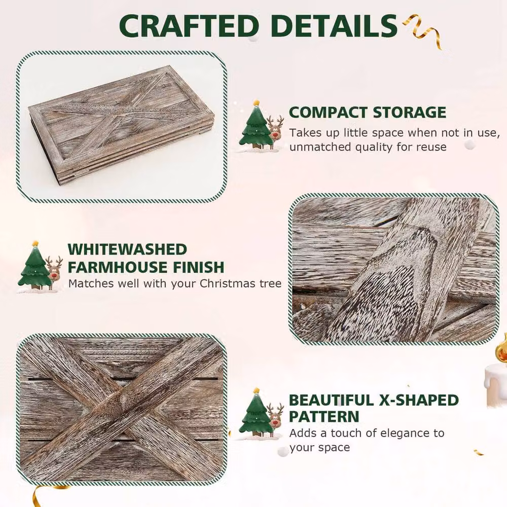 Gymax Vintage Solid Wood Christmas Tree Collar Box in Grey – 6