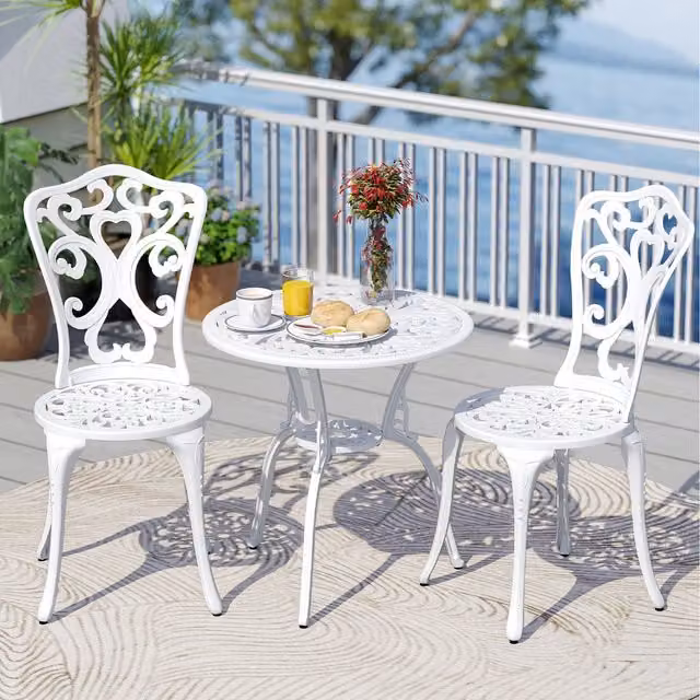 Costway 3 Piece White Aluminium Metal Outdoor Furniture Table and Chairs Set