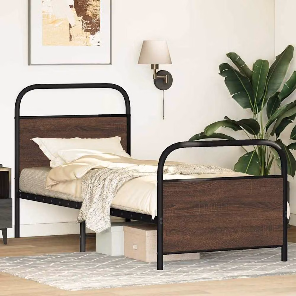 Berkfield Home Small Single Bed Frame in Brown Oak Wood and Metal, W: 75 cm, L: 190 cm – 3