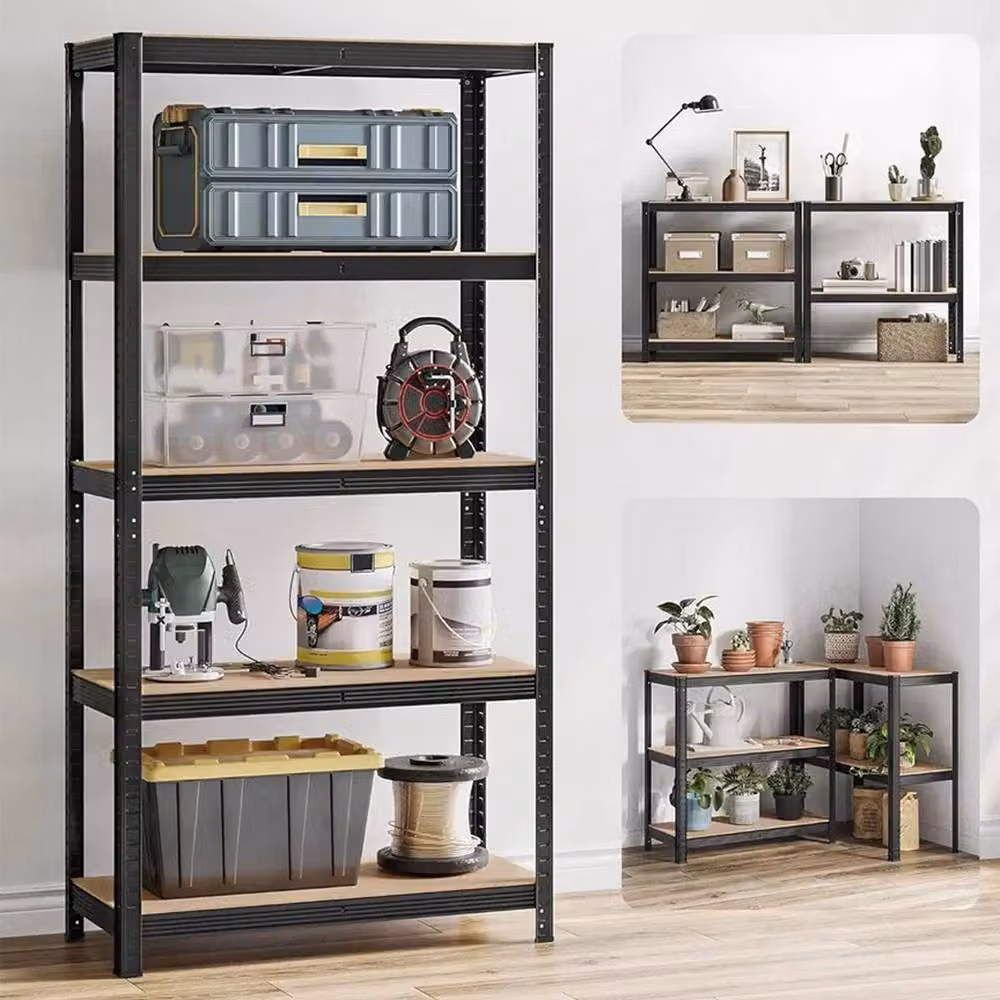 Ventryn Black 5-Tier Adjustable Floor-Standing Storage Rack, H 180 x W 90 x D 40 cm – 4