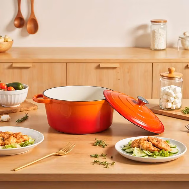 Living and Home Enameled Cast Iron Dutch Oven Pot with Lid, Orange, 4L – 1