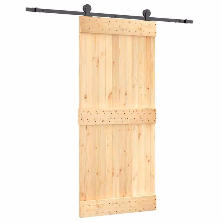 Berkfield Home Rustic Sliding Door with Hardware Set, Solid Pine Wood in Brown, W: 90 cm, H: 210 cm