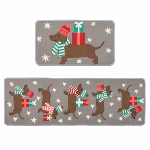 JVL Premium Christmas Mat and Runner Set with Doggy Graphic Design, Non-Slip and Washable