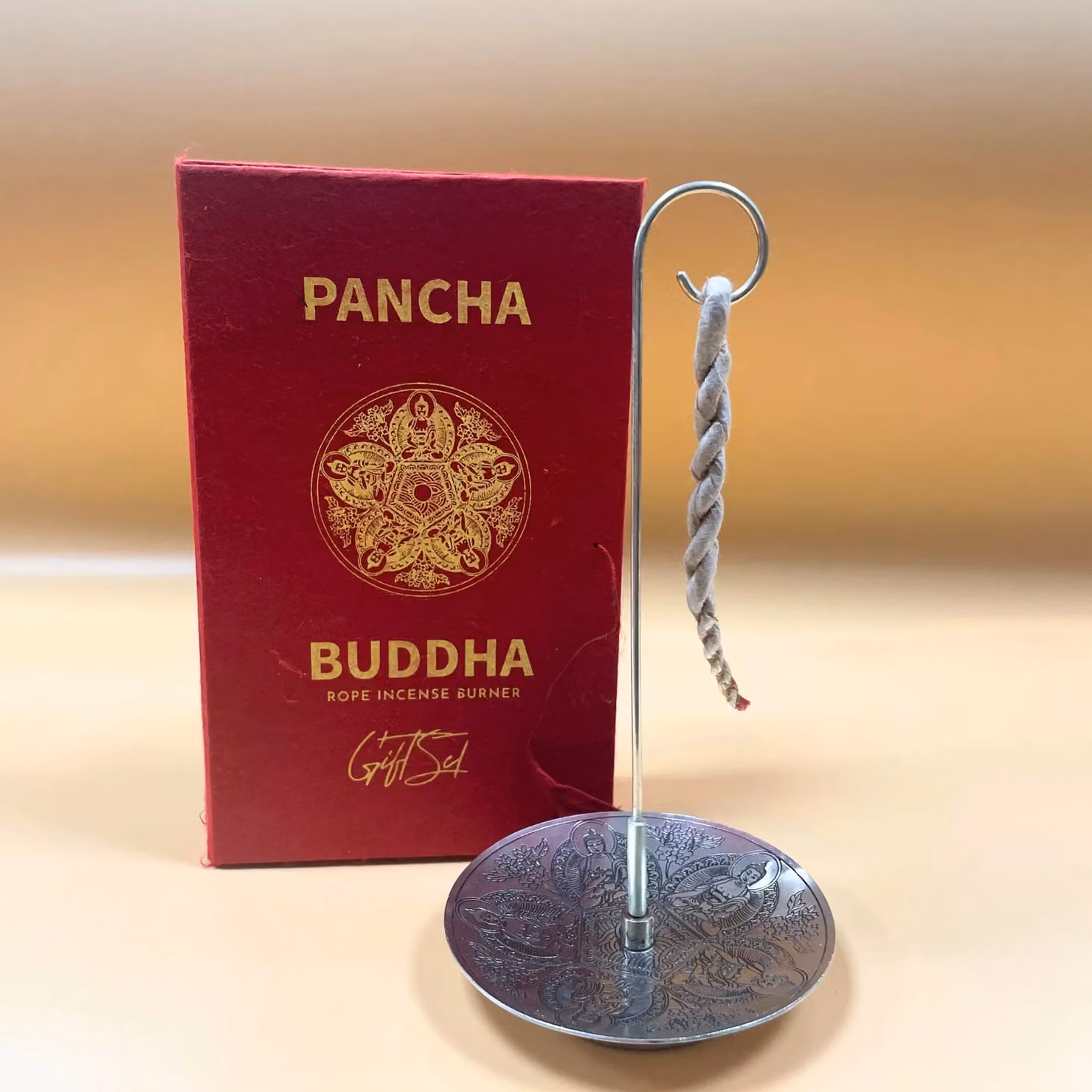 KDMD Pancha Buddha Silver Plated Rope Incense and Metal Holder Set – 2