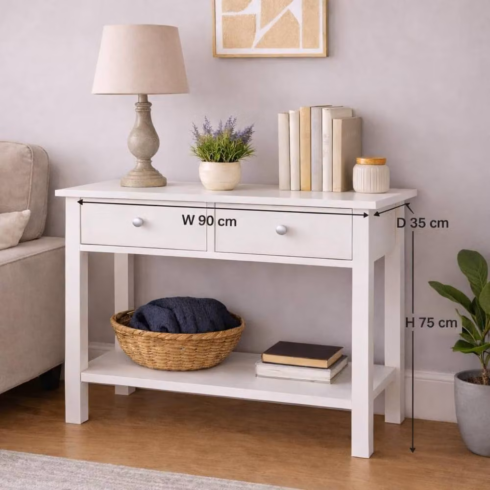 Saxony White Slim Console Table with Drawers, W/D/H: 75 x 35 x 90 cm – 2