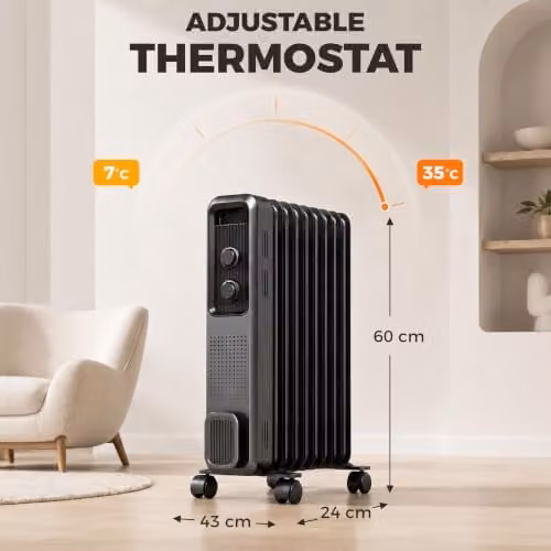 HOMCOM 2000W Portable Oil Filled Radiator with Overheat and Tilt Protection, Grey – 11