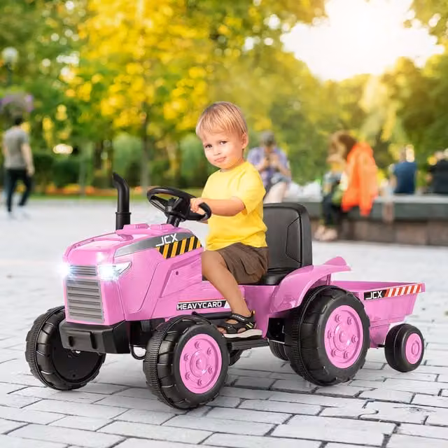 Costway Kids Electric Ride on Toy Tractor in Pink with Light and Sound and Rechargeable Battery