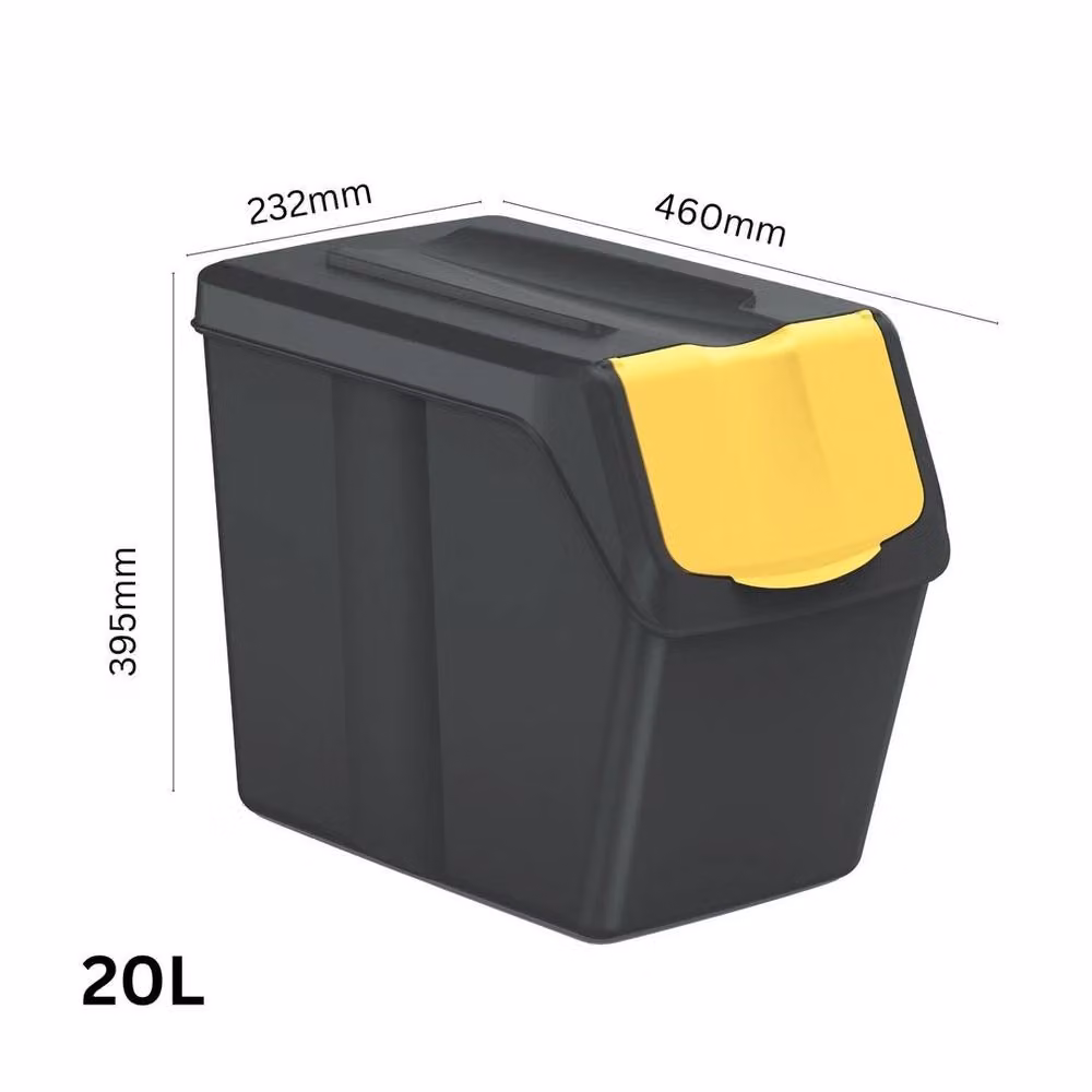 FLAVORA Set of 3 Stackable 20L Sorting Bins with Flip Lids in Black and Multicolour – 2