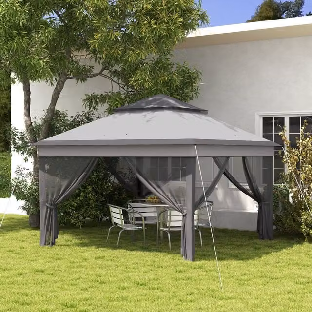 Outsunny Pop Up Gazebo Instant Event Shelter with Netting, Grey, W: 300 cm, D: 300 cm, H: 252 cm