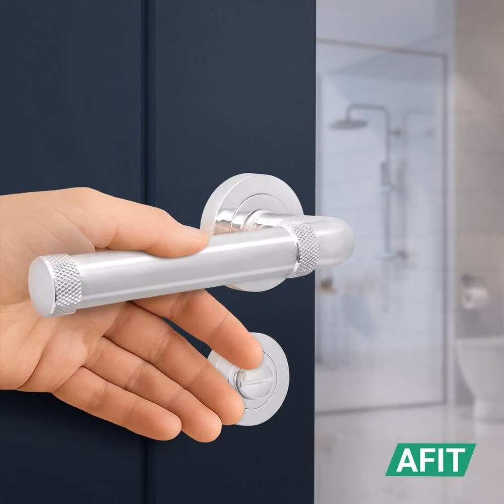 AFIT Chrome Fire Door Handle Bathroom Set in Silver with Lock and Hinges – 4