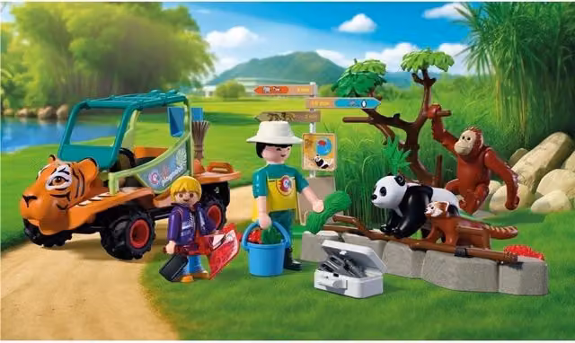 Playmobil Zoo Caretaker Playset with Vehicle in Green and Multicolour