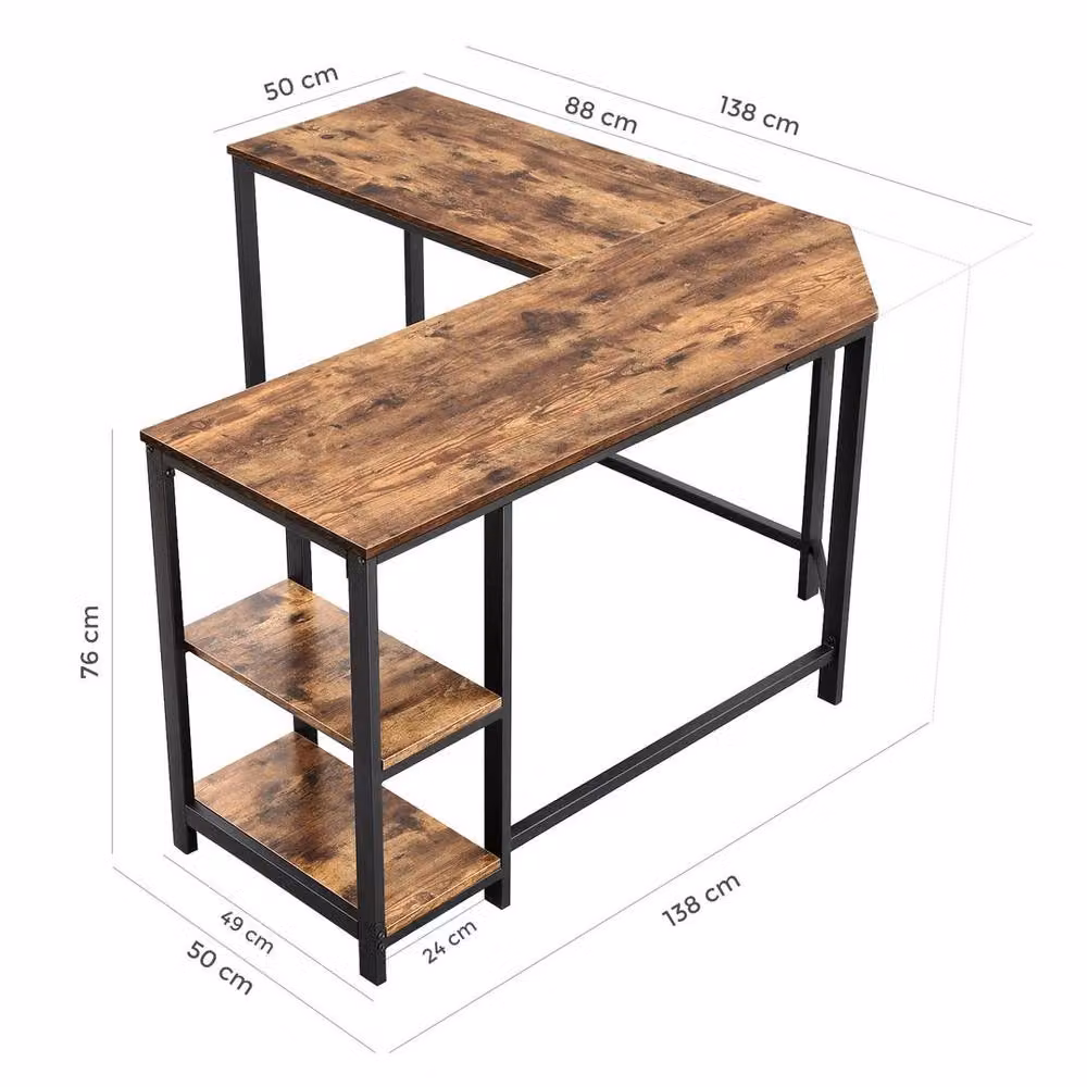 Kelvenix L-Shape Corner Office Desk in Brown with Grommet and Industrial Design – 2