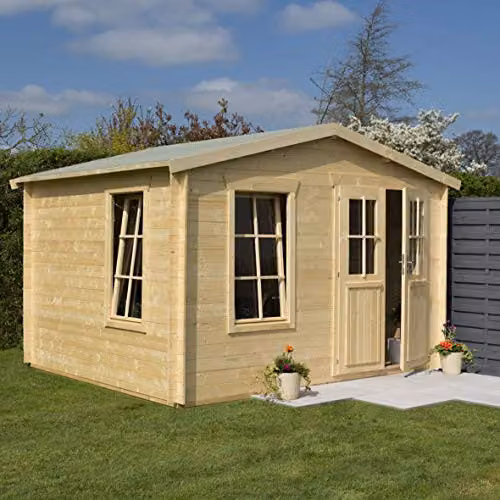Rowlinson Garden Retreat Natural Brown Wood Log Cabin W: 340 cm, D: 303 cm, H: 236 cm – 1
