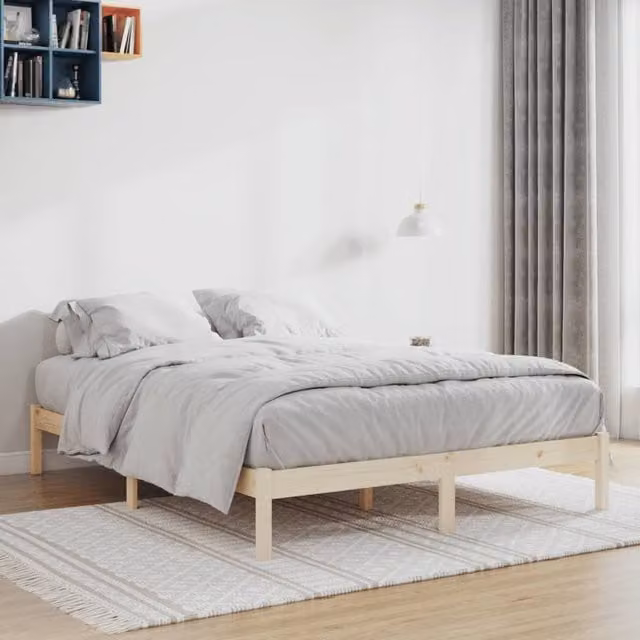 Berkfield Home King Size Solid Wood Pine Bed Frame in Brown, W/D/H: 193 x 203 cm