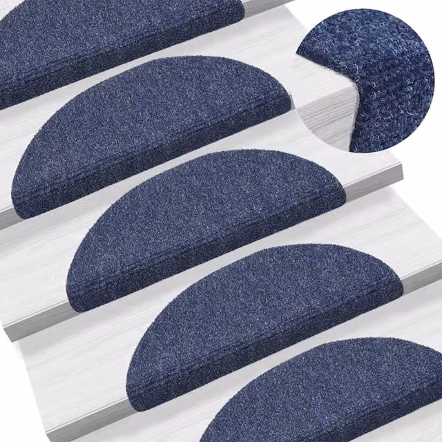 Berkfield Home Self-adhesive Needle Punch Stair Mats, 10 Pieces, Blue, W: 56 cm, D: 17 cm, H: 3 cm