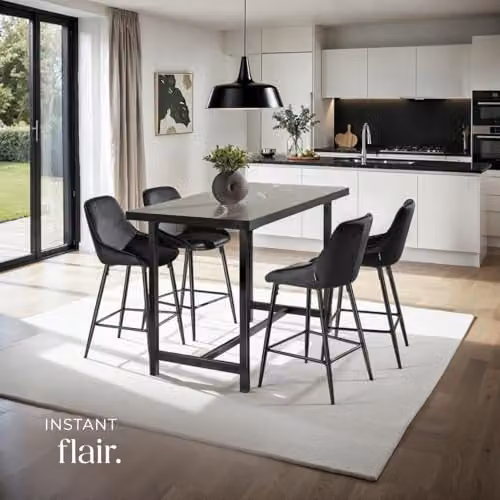 tectake Set of 6 Siera Bar Stools in Black Velvet Look with Metal Legs – 2