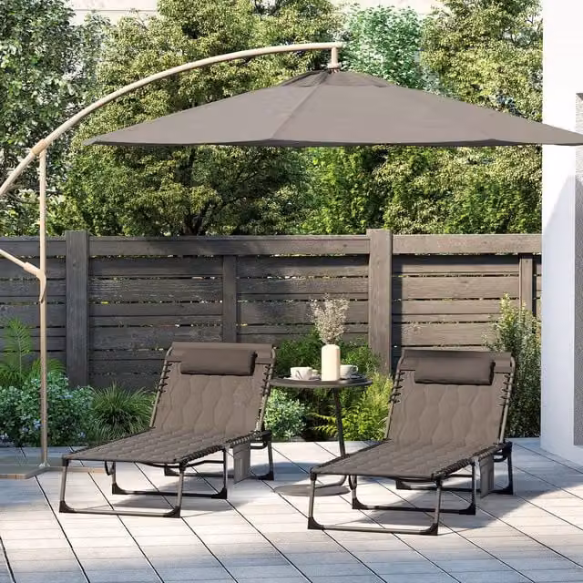 Outsunny 2 Piece Foldable Padded Sun Lounger Set in Black with Oxford Fabric