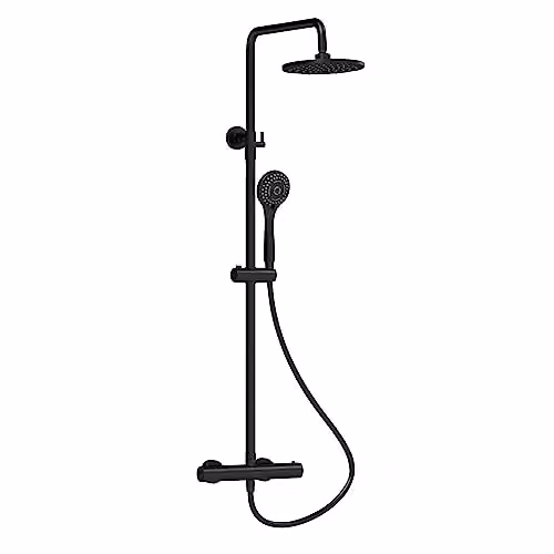Nuie JTY475 Modern Round Thermostatic Bar Shower Set with 3 Function Handset and Telescopic Kit, Matt Black – 1