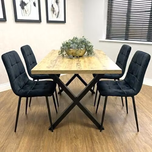 Kosy Koala Modern Rectangular Dining Table Set with 4 Black Velvet Chairs and Brown MDF Table