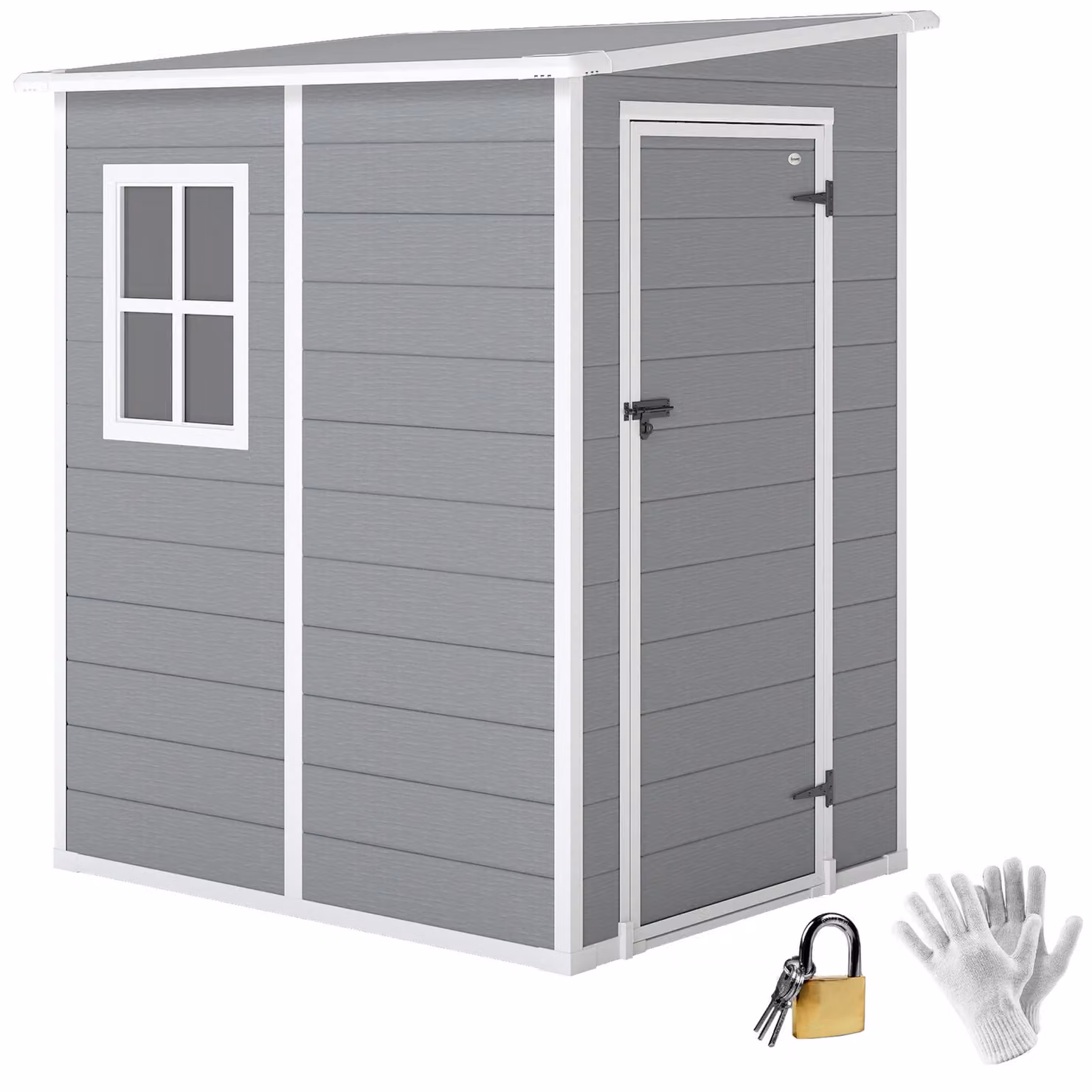 OUTSUNNY Grey Plastic and Metal Lockable Lean-to Garden Shed with Vent, W/D/H: 121.92 x 149 x 192 cm – 2