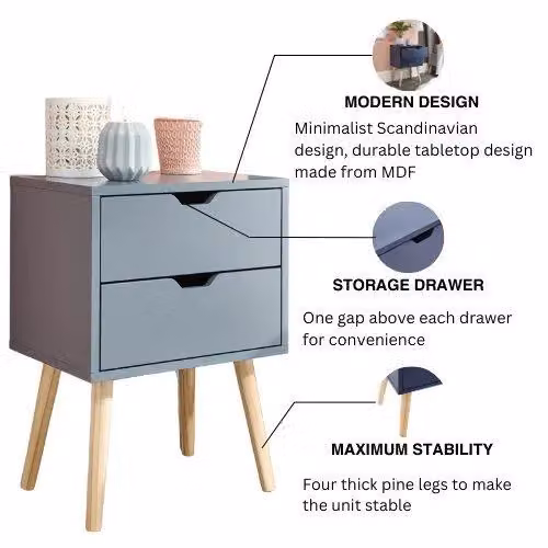 GFW Nyborg Single 2 Drawer Bedside Cabinet in Dark Grey – 3
