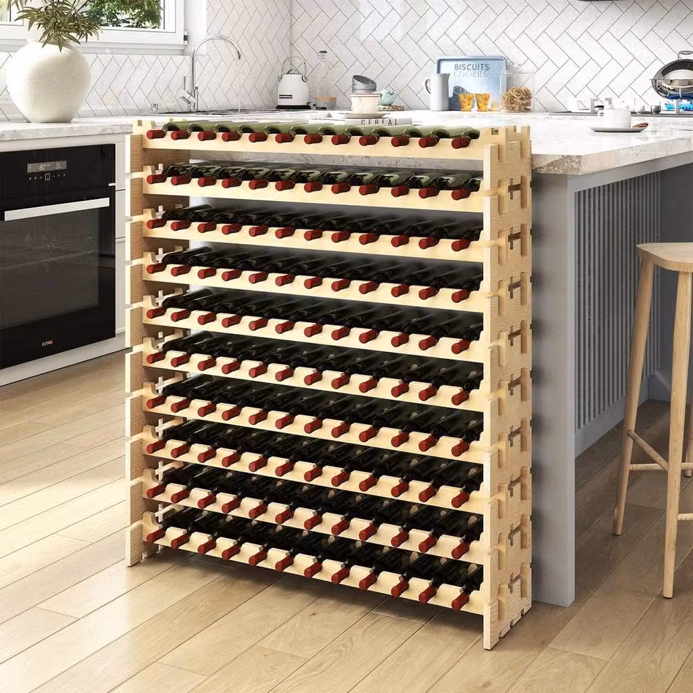 Kelvenix Stackable 120 Bottle Wine Rack in Natural Brown Wood – 4