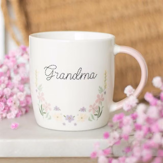 KDMK Floral Ceramic Mug in White and Pink, 350 ml
