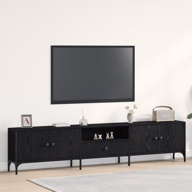 Berkfield Home Modern Black Oak TV Cabinet with Drawer, W/D/H: 200 x 44 x 44 cm
