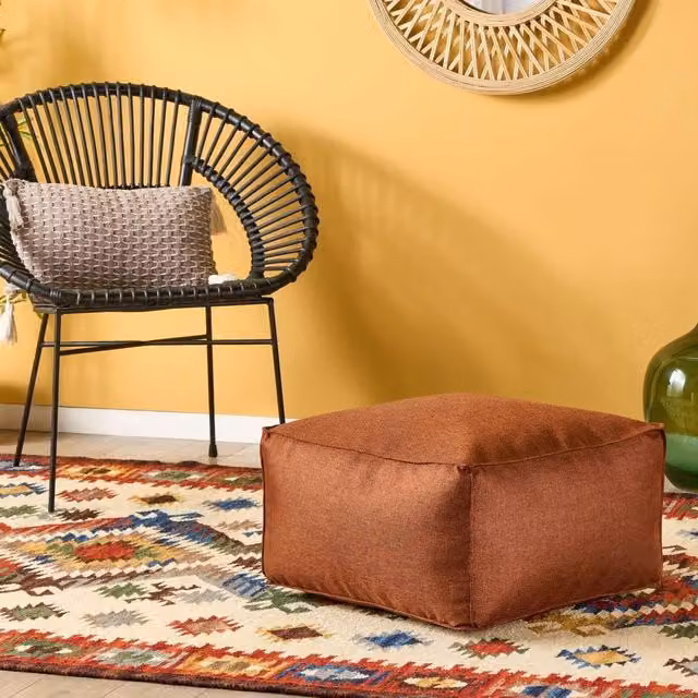 Wyld and Coco Brown Woven Square Pouffe with EPS Beads Filling