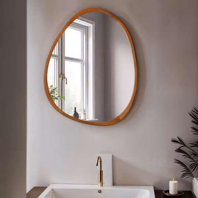 Home Garden Direct Orta Pebble Wall Mirror with Wood Frame, Brown, W: 89 cm, H: 71 cm