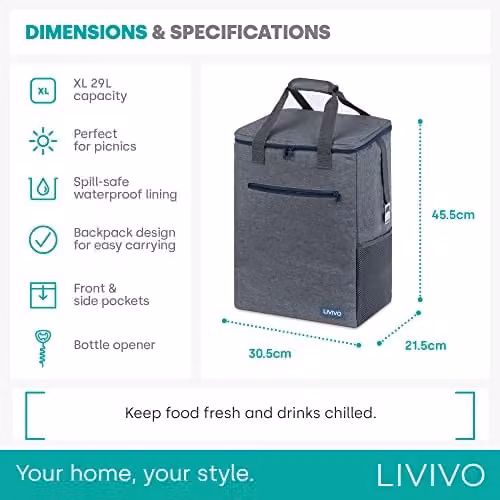 LIVIVO Premium 30L Insulated Cooler Backpack in Grey – 10
